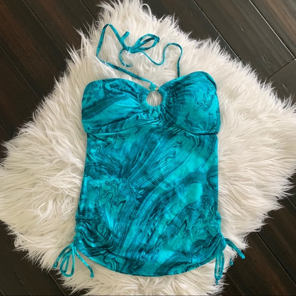 Michael Kors Teal Water Marble Logo Ring Tankini - Picture 3 of 14